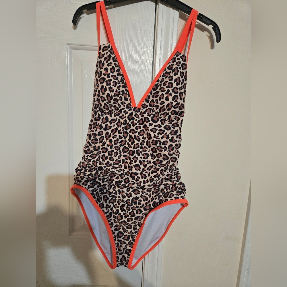 Popvil Leopard Print Swimsuit with Neon Trim